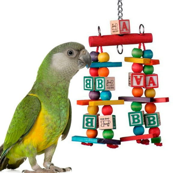 Super Bird Creations SB448 Katy's ABC Jr. Interactive Bird Toy - Durable Chew Toy, Non-Toxic Textured ABC Blocks, Safe 'Polly' Rope, Ideal for Parrots & Ringnecks - Medium Bird Size - 7" x 5" x 1.5"