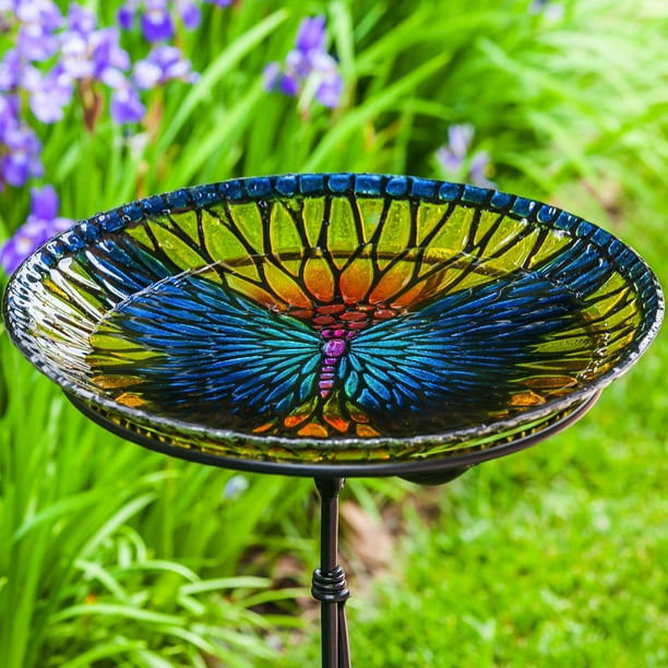 Evergreen Enterprises Bold and Blue Butterfly Bird Bath Bowl Walmart