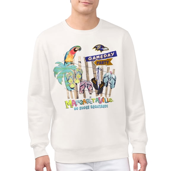 Men's Margaritaville Cream Baltimore Ravens Gameday Party Fleece Sweatshirt