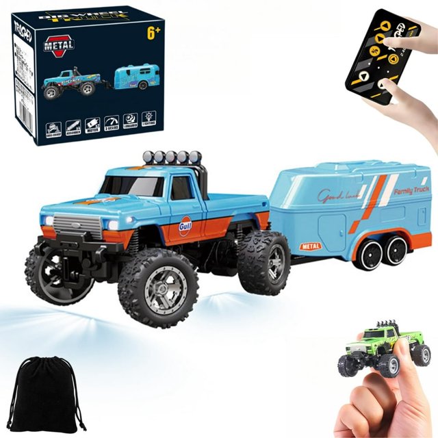HAOAN Mini Rc Monster Truck 1/64 Scale Monster Truck Remote Control Car with Lights 2.4Ghz Remote Control Rechargeable Mini Monster Truck Rc Alloy Rc Semi Truck Speed Adjustable