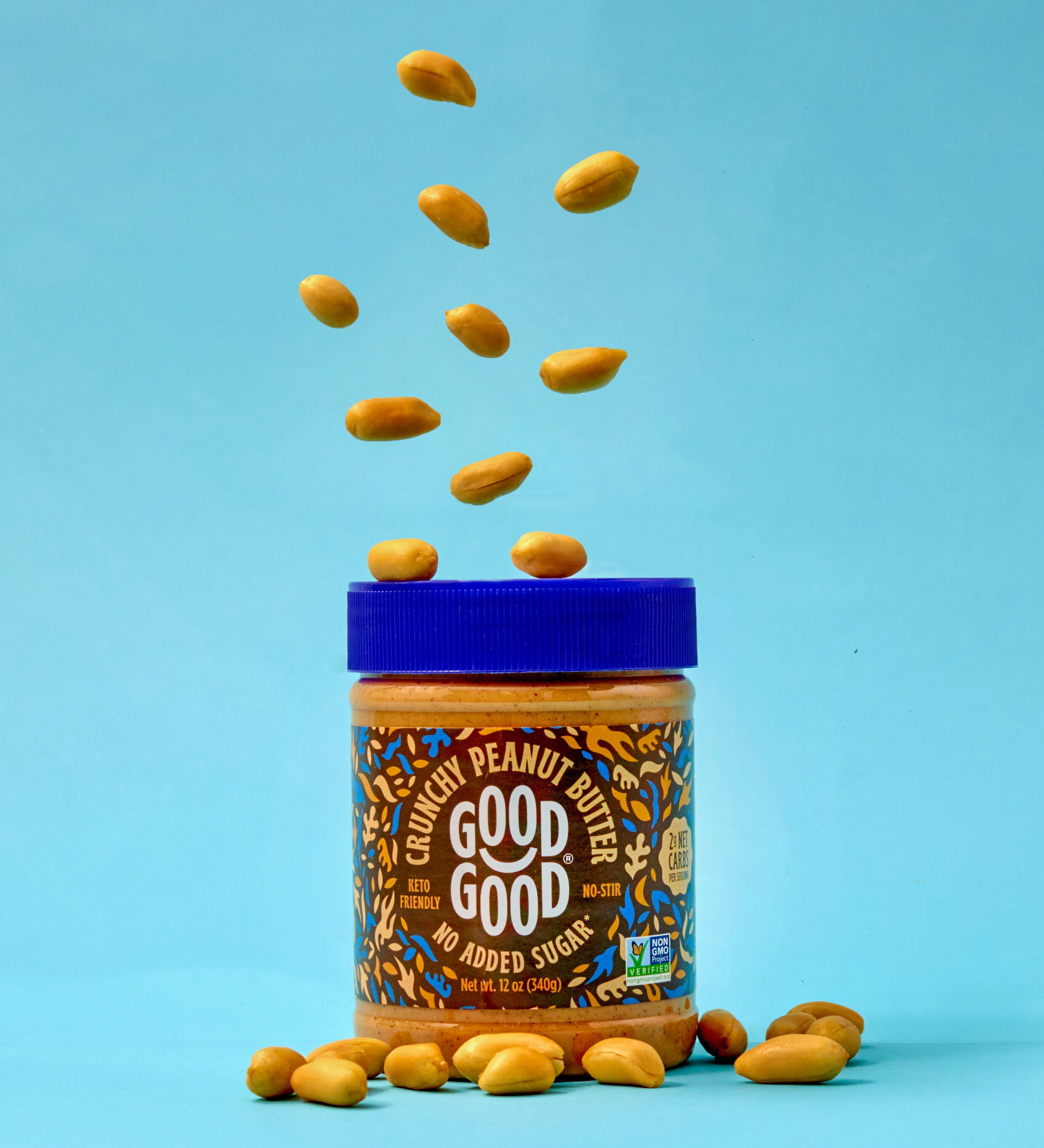 GOOD GOOD Crunchy Peanut Butter, No Added Sugar, 12 oz, 2 Pack