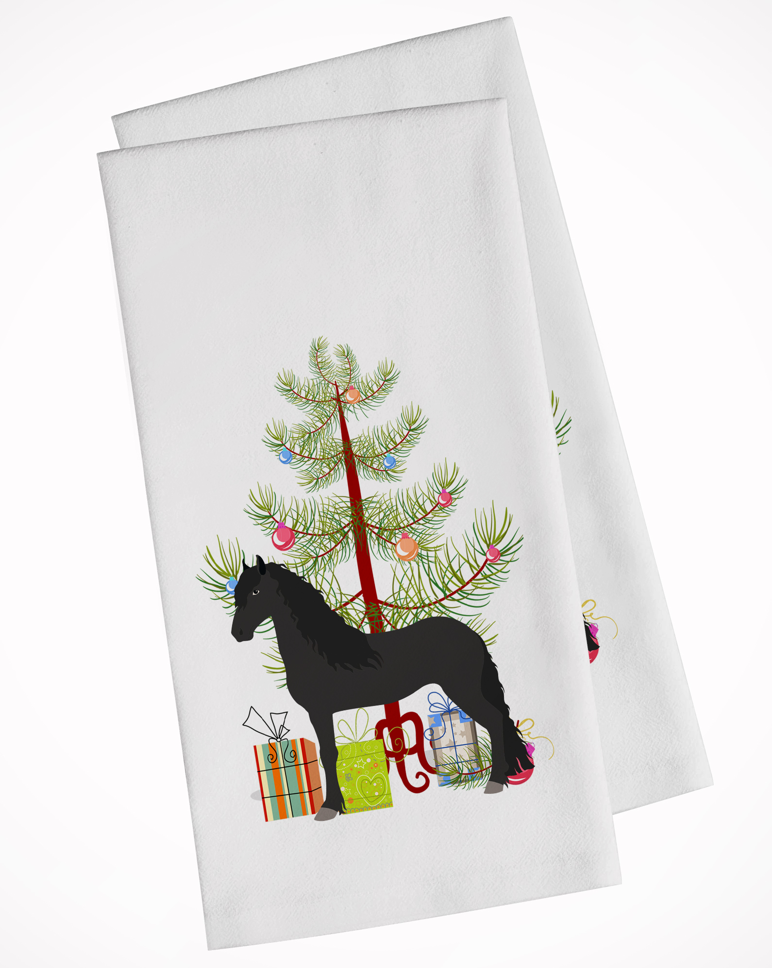 Friesian Horse Christmas White Kitchen Towel Set of 2
