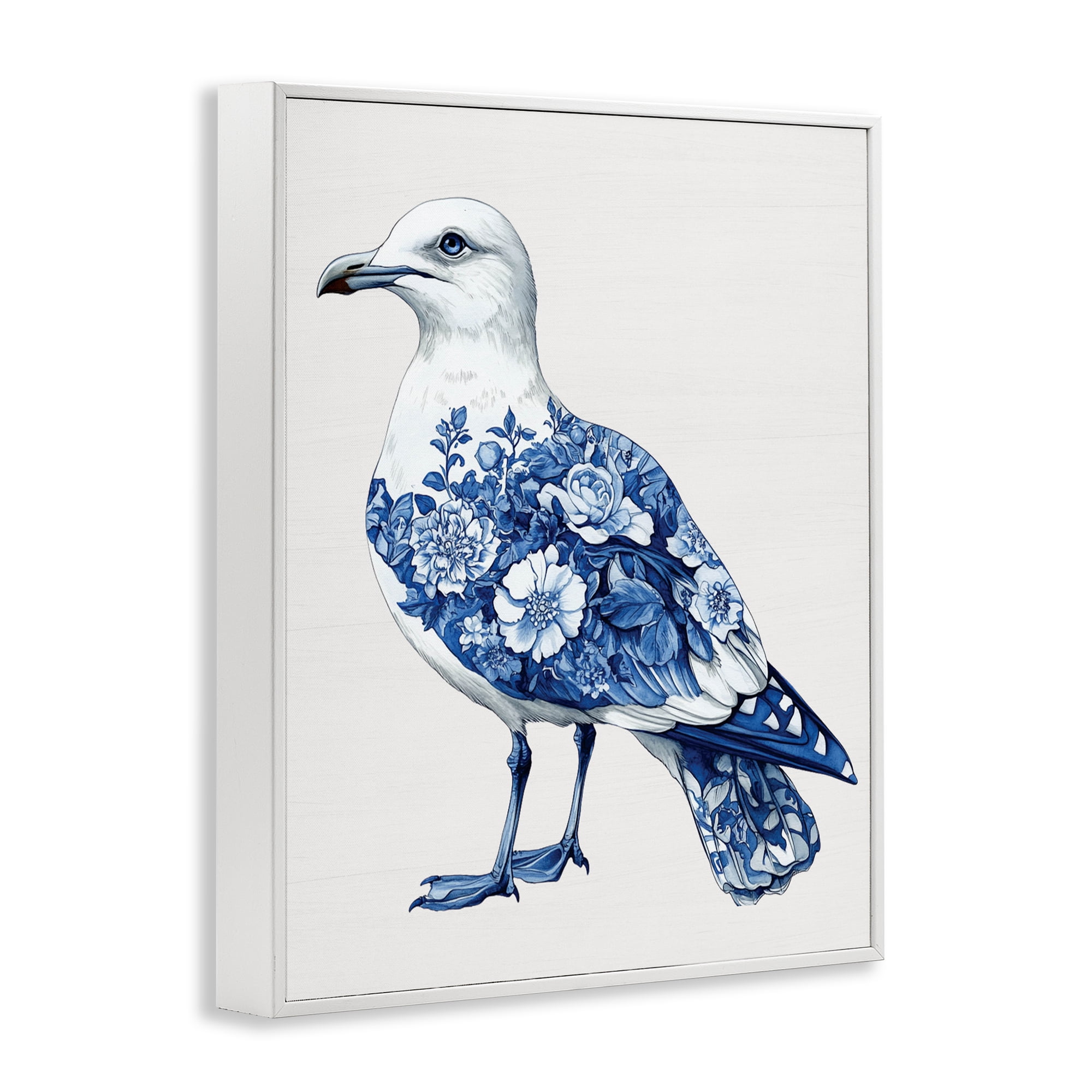 Funky Toile Seagull White Framed Giclee Art, design by Lettered and Lined