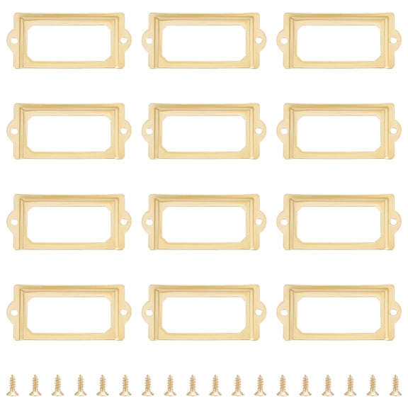 20 Sets 1.29" Golden Label Holder Rectangle Iron Tag Frame Metal Name Card Frame Drawer Label Cabinet Drawer Tag Holders with Screw DIY