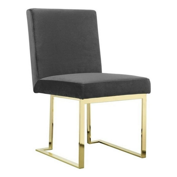 Boly 24 Inch Side Dining Chair Set of 2- Gray Velvet- Gold Cantilever
