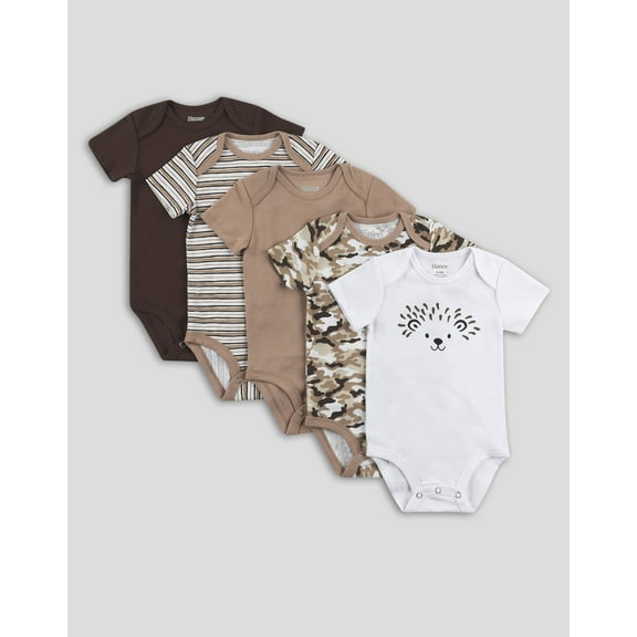 Hanes Flexy Baby Knit Short Sleeve Bodysuits 5-Pack 4-Way Stretch Boys & Girls