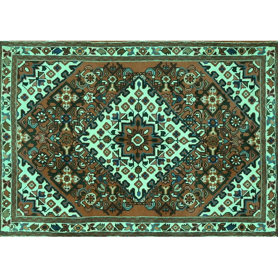 Ahgly Company Indoor Rectangle Persian Turquoise Blue Traditional Area Rugs, 3' x 5'