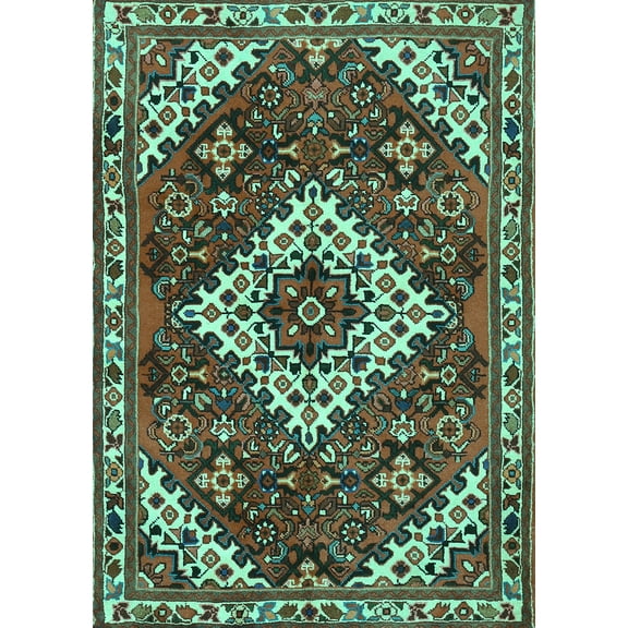 Ahgly Company Machine Washable Indoor Rectangle Persian Turquoise Blue Traditional Area Rugs, 5' x 7'