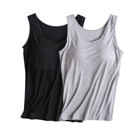 Summmer Savings! Womens Tank Tops Ladies 2pc Camisole With Chest Pad No Steel Rings Bottom Underwear Yoga Sports Tank Sleeveless Tops for Women S-4XL