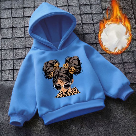 Little Girls Pullover Hoodie Sweatshirt Long Sleeved Printed Hooded Jacket Outerwear Cozy Pullover Sweatshirt Top Size 7T , Blue