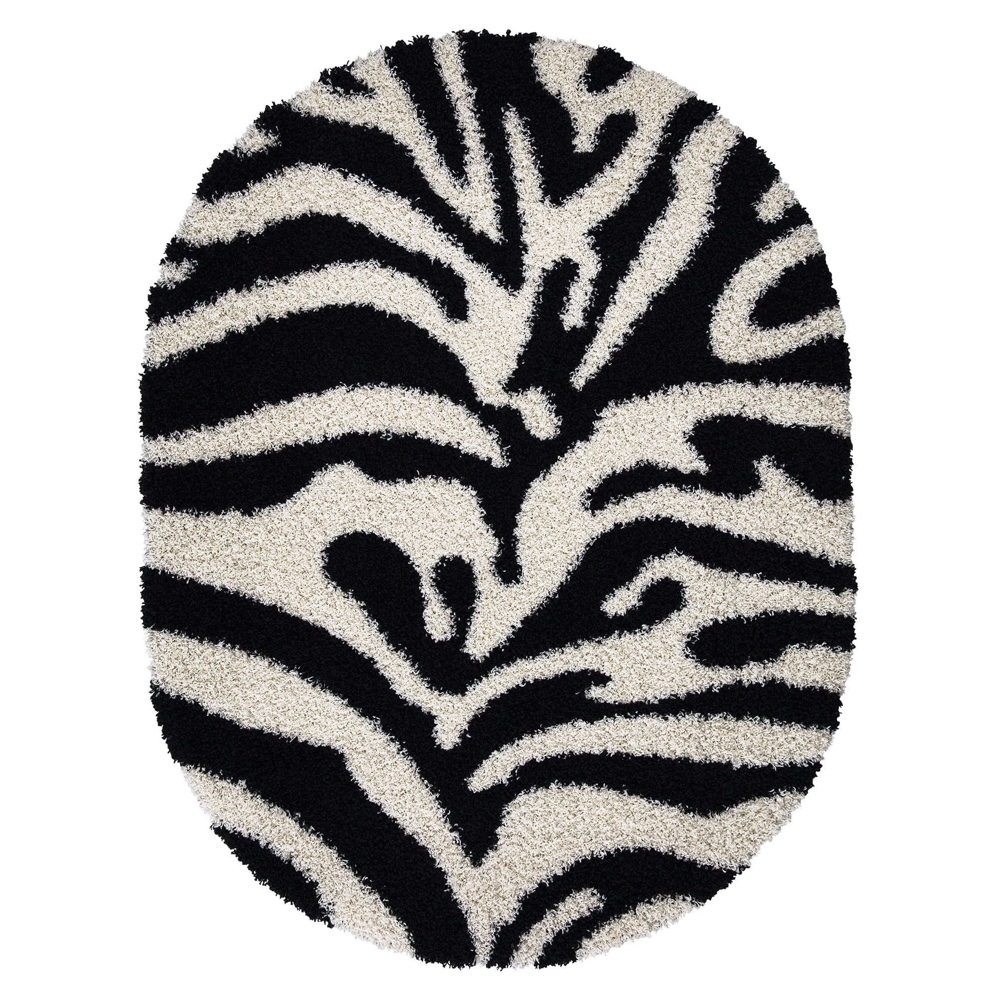 Ottomanson Ultimate Shaggy Zebra Animal Print Area Rug, Black/White, 5