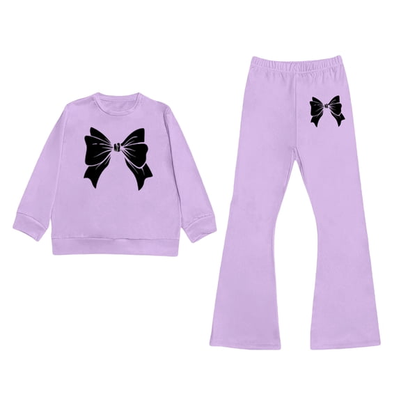Jamsmile Toddler Girls Sets Tracksuits Bowknot Print Long Sleeve Tops And Flare Pants 2 Piece Outfits Spring Sportswear For Girls