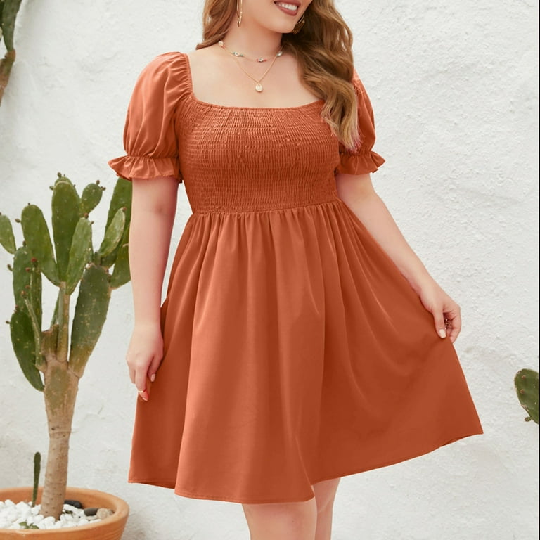 navy blue dress for baby girl safuny Women's Plus Size Mini A Line Dress Floral Print Holiday Beach V  Neck Dress Empire Waist Elegant Retro Boho Short Sleeve Clothing Summer  Orange L