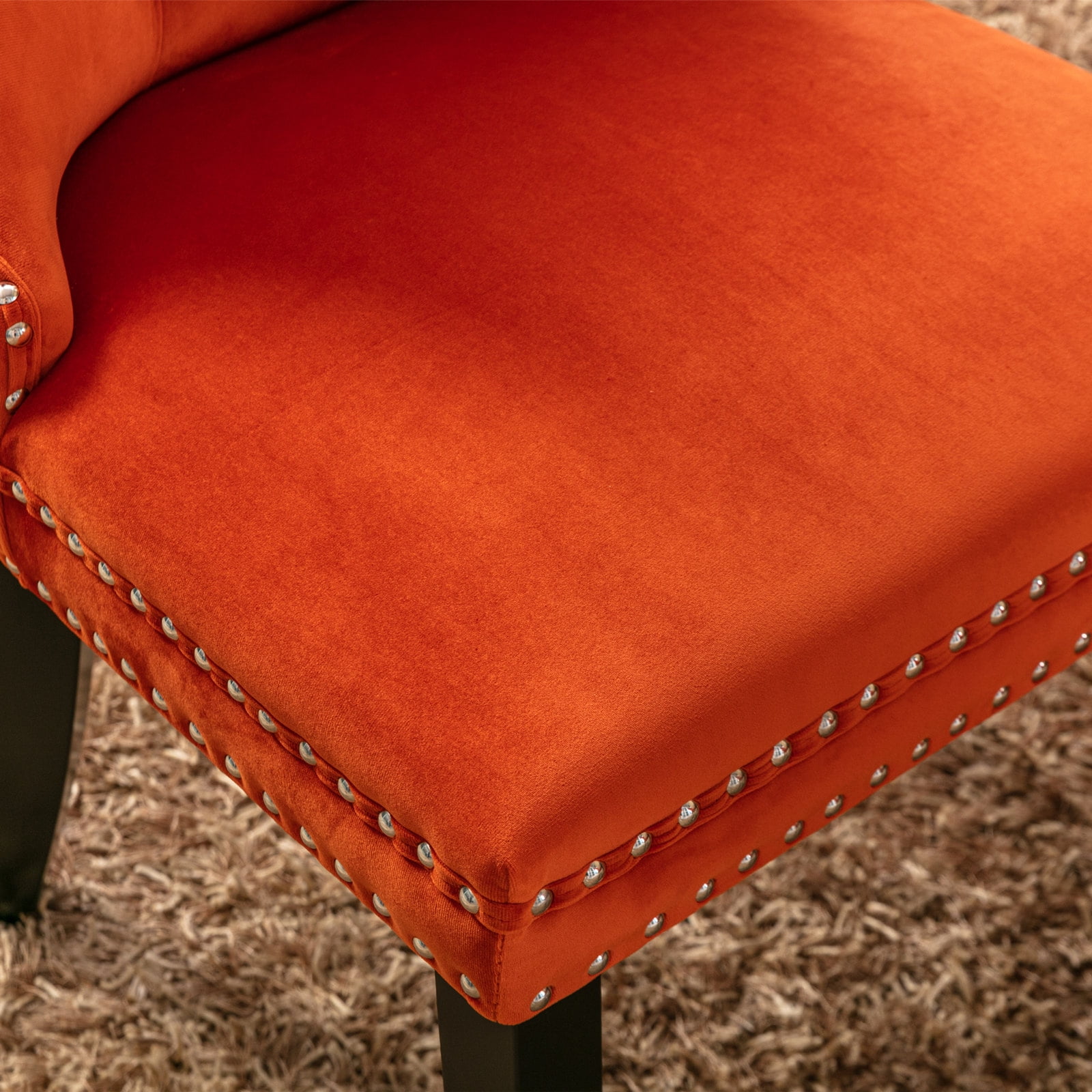 MAYEERTY Modern High-End Tufted Dining Chair - Solid Wood, Velvet Upholstery, Wood Legs, Nailhead Trim, Orange, 2-Pcs Set
