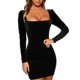 thumbnail image 2 of Moda sexy casual mujer manga larga sólido delgado cuello cuadrado damas mini vestido Pompotops  hdfakjf1466, 2 of 6