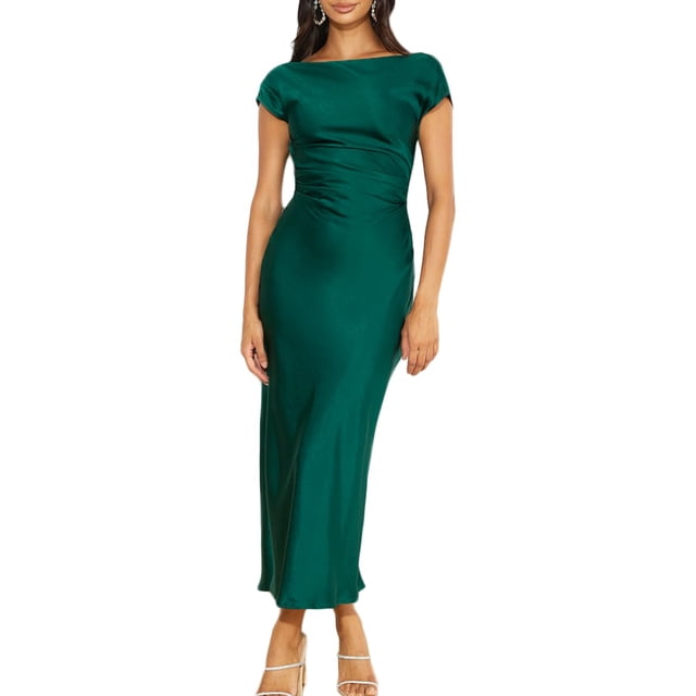 Vestido Gmeitoey de satén con mangas casquillo en la espalda, de verano, para mujer