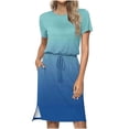 thumbnail image 2 of Puntoco Vestido Suelto Informal Con Cuello Redondo Y Manga Corta Con Estampado Floral Y Bolsillos Para Mujer, Vestido De Cuello Redondo Y Manga Corta, Azul Xxl,Regalos Para Mujer Joven, 2 of 7
