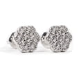 thumbnail image 3 of Mens Women's Iced Cubic Zirconia Flower Set 925 Sterling Silver Screw Back Post Honey Comb Round Cz Cluster Stud Hip Hop Circle Earrings, 3 of 7