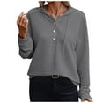 thumbnail image 1 of Yuyuzo Women Sweatshirts Long Sleeve Button Hooded Neck Casual Drawstring Solid Pullover Fall Tops, 1 of 6