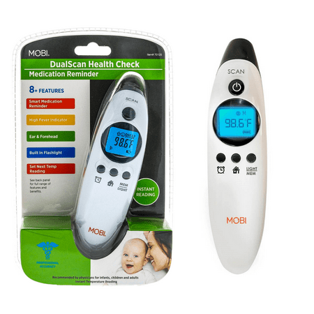 MOBI DualScan Health Check Infrared Forehead & Ear Thermometer with Medicine Reminder, Memory Recording and Fever Detection For Baby Adults Seniors