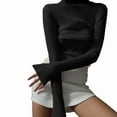 thumbnail image 3 of Women'S Pleated Long Sleeve Sheer Tops Black S, 3 of 7