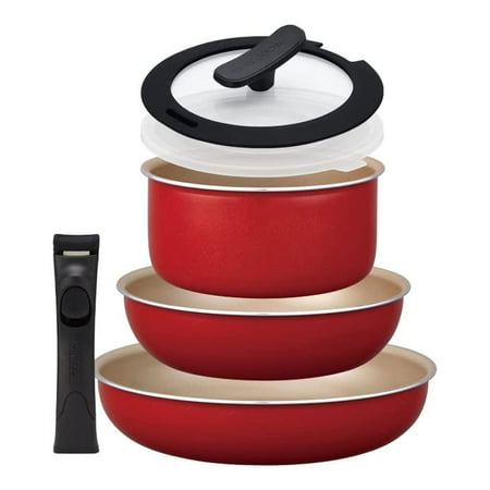 

Evercook frying pan set 6-piece set detachable IH compatible red Doshisha