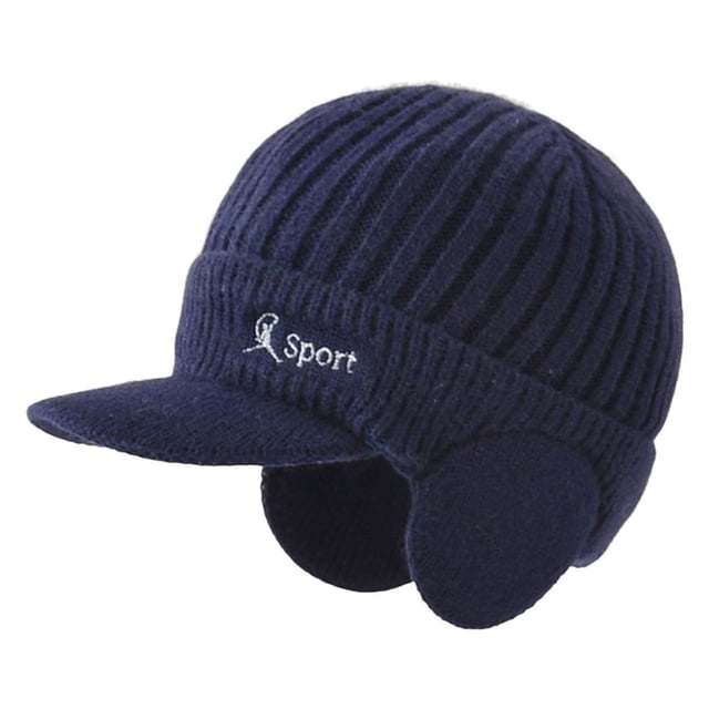 MesaSe Wide Brim Letter Print Ribbed Baseball Cap Men Ear Protection Winter Knitted Hat Costume Accessories