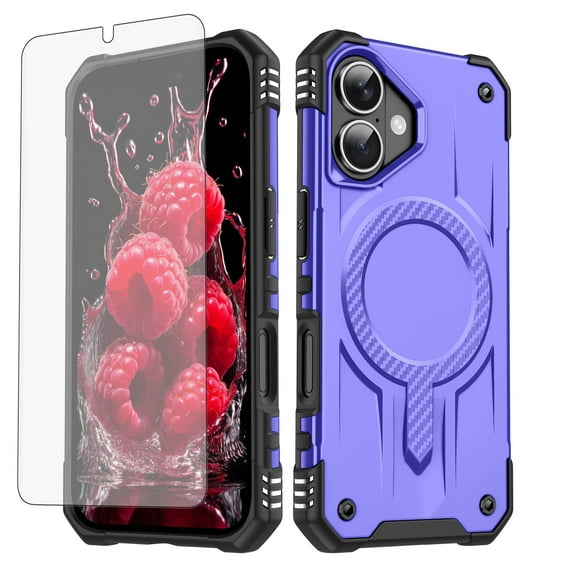 Dswteny Phone Case Compatible with iPhone 17 6.3 inch Magsafe Tempered Glass Screen Protector Cell Cover Full Body Rugged Shockproof Heavy Duty Magnetic Protective i Phone17 i17 17Case Women Purple