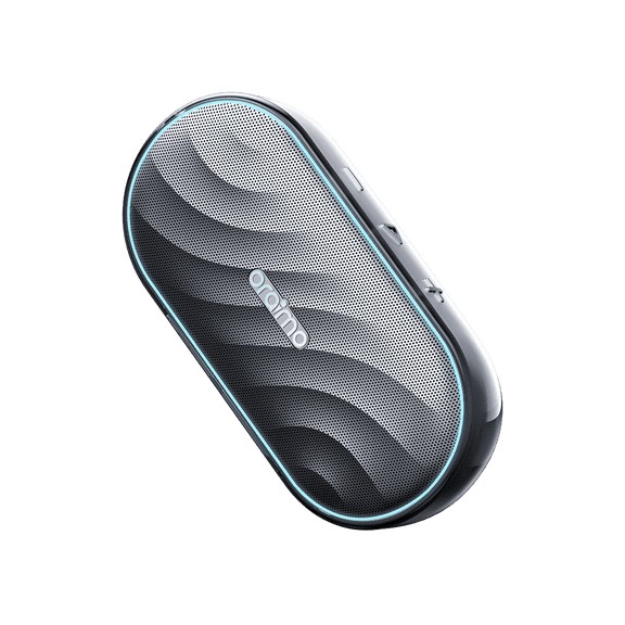Oraimo Portable Bluetooth Speaker with LED Lightshow, 30 Hours Playtime, Portable Speaker with Mics for Call and Meeting, Gray
