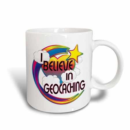 3dRose I Believe In Geocaching Cute Believer Design, Ceramic Mug, 15-ounce
