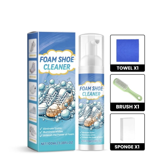 Shoe Cleaner, Complete Shoe Cleaning Kit Sneaker Whitener Stain Remover Foam Brush And Towel For Canvas Leather 3.4 Oz