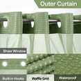 thumbnail image 3 of Vorfor Hookless Shower Curtain with Snap in Liner, Waffle Weave Waterproof Fabric Mesh Mildew Resistant Window Bathroom Curtain, 71" X 75", Green, 3 of 11