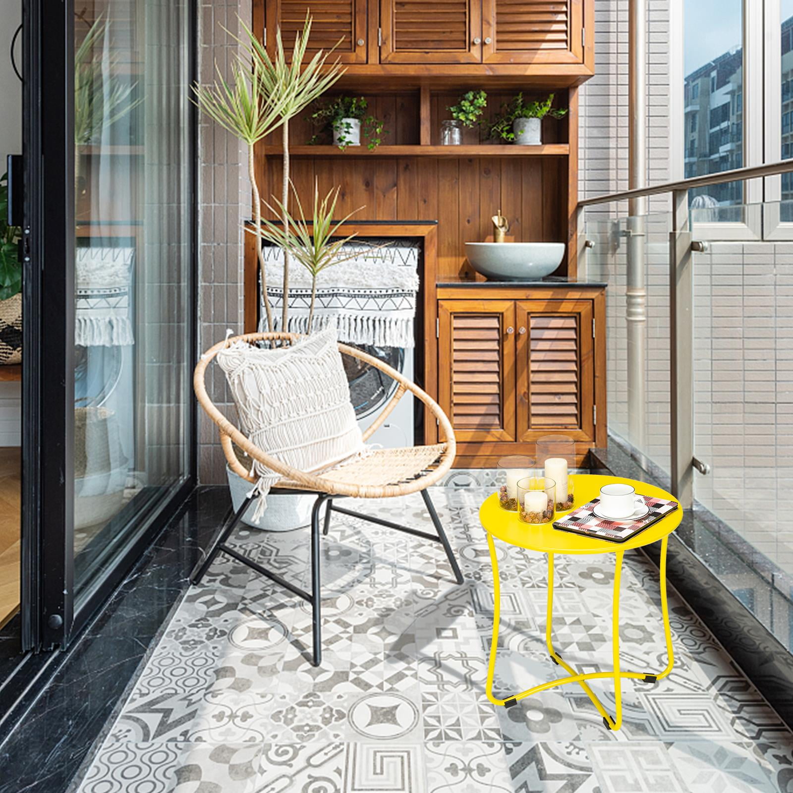 GoDecor 18' Metal Balcony Garden Patio Bistro Round Side Table for Coffee Snack Tea, Yellow