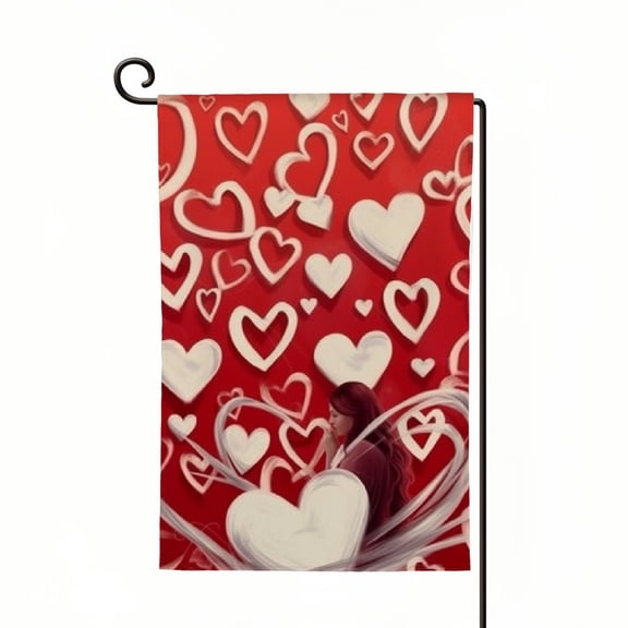 PHYHOO Valentines Day Love Garden Flag Double Sided for Outside Red Hearts Small Burlap Holiday Yard Flag White