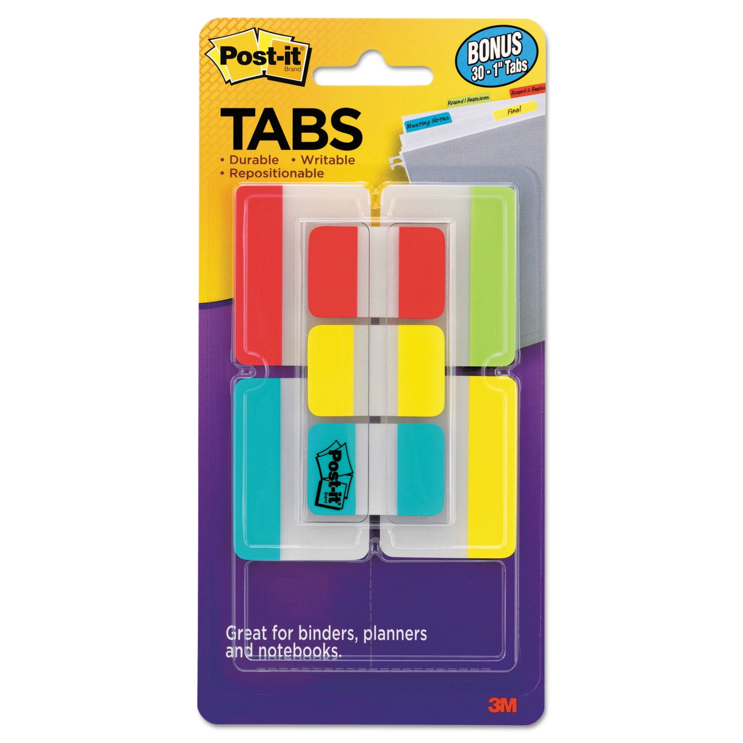 Postit Tabs Value Pack, Assorted Primary Colors, 1 in. and 2 in. Sizes