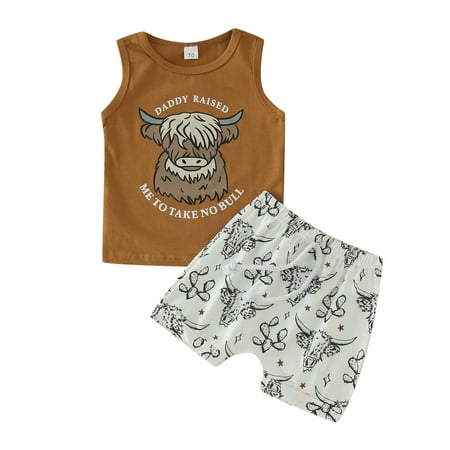 

TAIAOJING Toddler Baby Boy Summer Clothes Sleeveless Cartoon Cow Prints T Shirt Vest Tops Shorts Outfit 6-12 Months