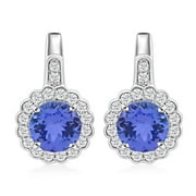 Shop LC Rhapsody AAAA Blue Tanzanite White Diamond Round 950 Platinum Earrings for Women Jewelry Ct 1.87 E-F Color VS Clarity Gifts for Women