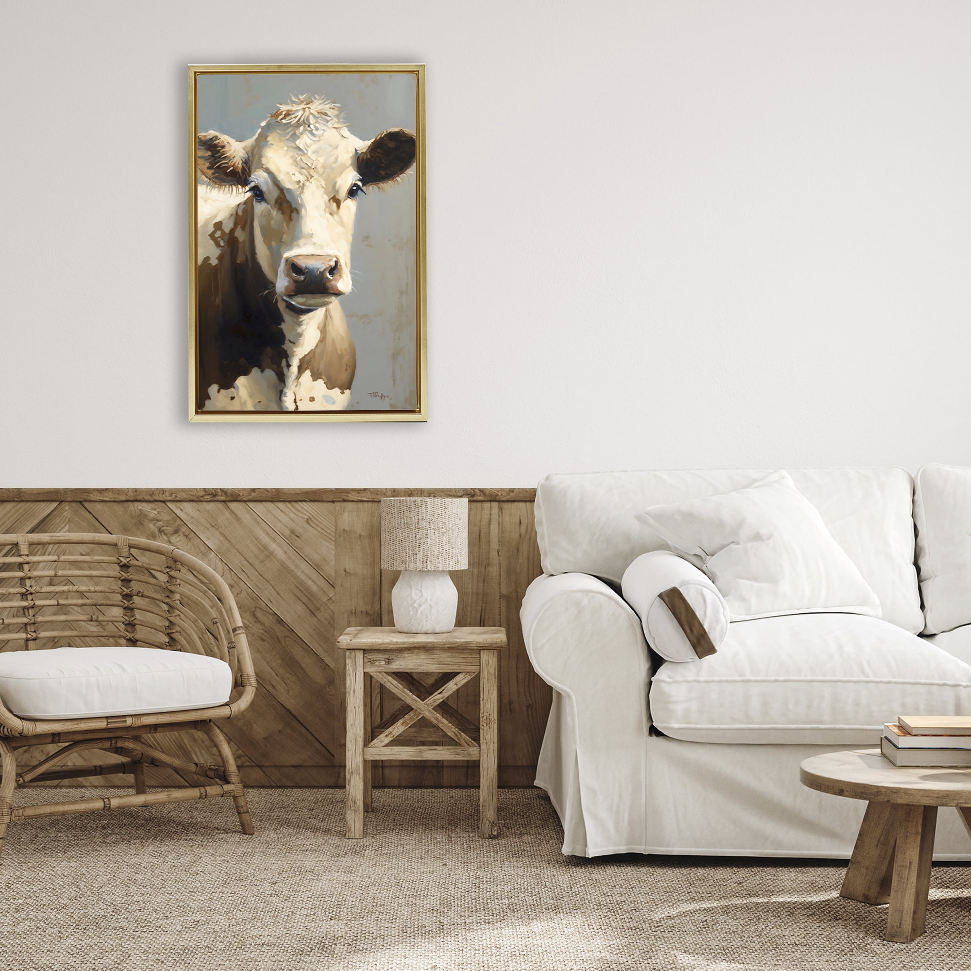 Stupell Industries Farmhouse Cow with Gentle Gaze Gold Framed Floater Canvas Wall Art, design by Creative Studio