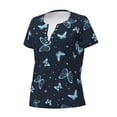 thumbnail image 2 of Goofa Beautiful Butterflies Pattern Womens Deep V Neck Low Cut Tops Casual Summer Short Sleeve Ribbed Knit T-Shirts-Small, 2 of 5