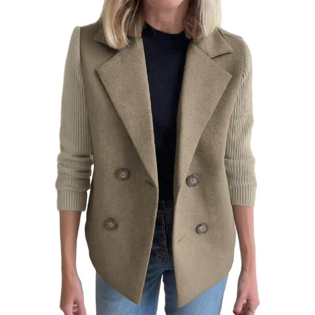 Vestes de Complet pour Femmes Unies à Boutons Col Rabattu Blazer Tendance Affaires Décontracté Veste Texturée avec Poches Kaki TTTTG