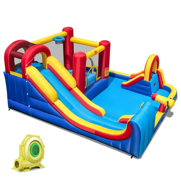 Gymax Inflatable Water Slide Giant Kids Water Park w/ Double Slides & 735W Blower
