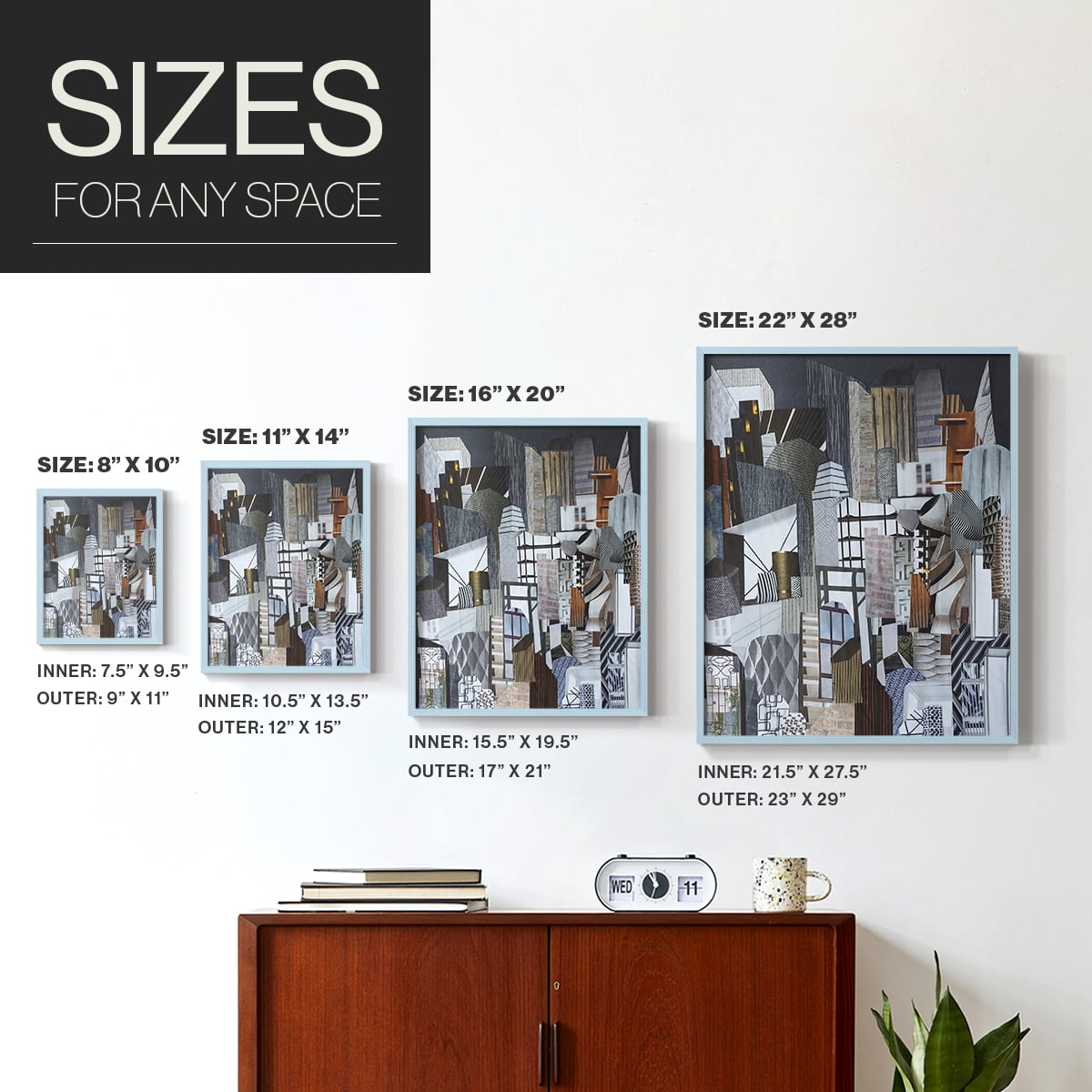Western Metropolis Framed Print in Blue Solid Wood 8 x 10 Framed Print
