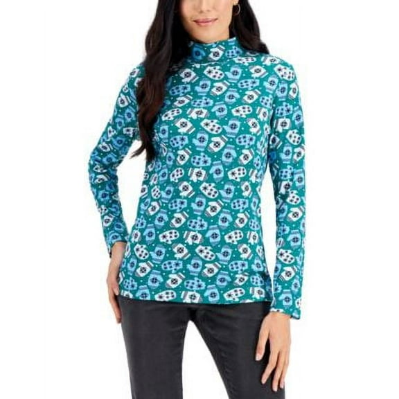 Karen Scott Mitten Madness Mock Neck Top Marine Green XL
