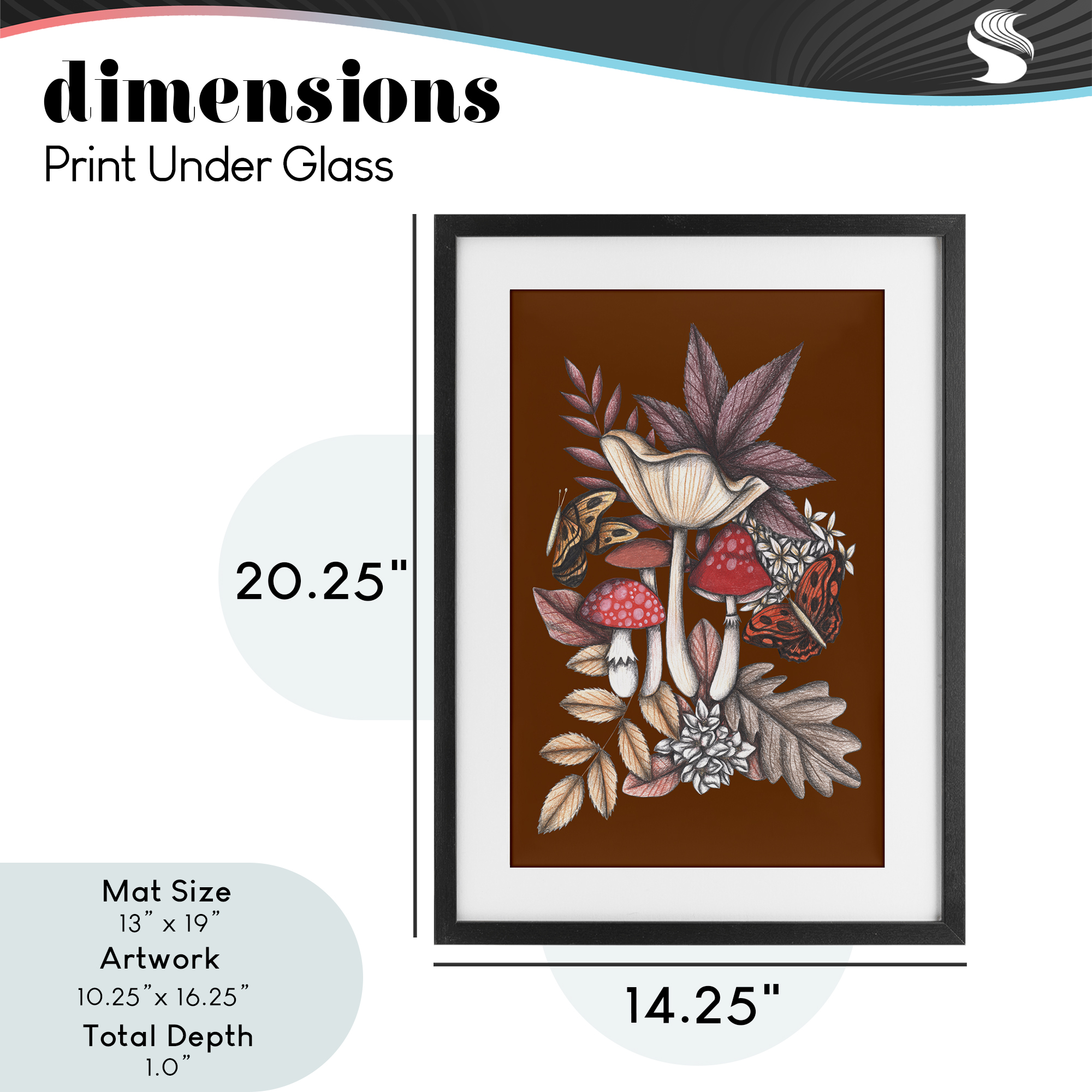 Autumn Mushrooms Magic Black Framed Print Under Glass, design by Cecilia Battaini