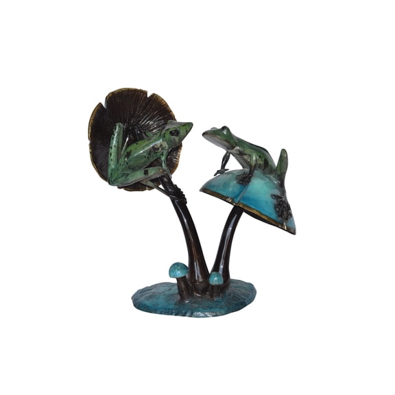 Nifao Two Frogs on a Mushroom Bronze Statue – Home Decor Sculpture, 24"L x 15"W x 27"H