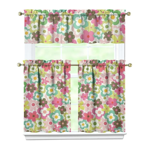 Kitchen Curtains and Valance Set 36 Inch Tier Pioneer Colorful Floral 3 Pieces Set Dining Room Small Curtain Drapes Cafe Curtains Valance for Home Decor Rod Pocket