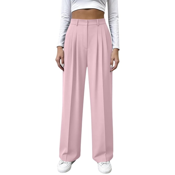 Smart Pants for Women Solid Color Spring Summer Casual Pants with Pockets Wrinkle Office Smart Suit Pants Casual Formal Pants Straight Leg
