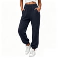 thumbnail image 2 of Women's Jogger Pants, Elastic Waist Solid Casual Pants with Side Pockets, Running Fitness Workout Wear, Womens Joggers | VerBelle,Black L, 2 of 8