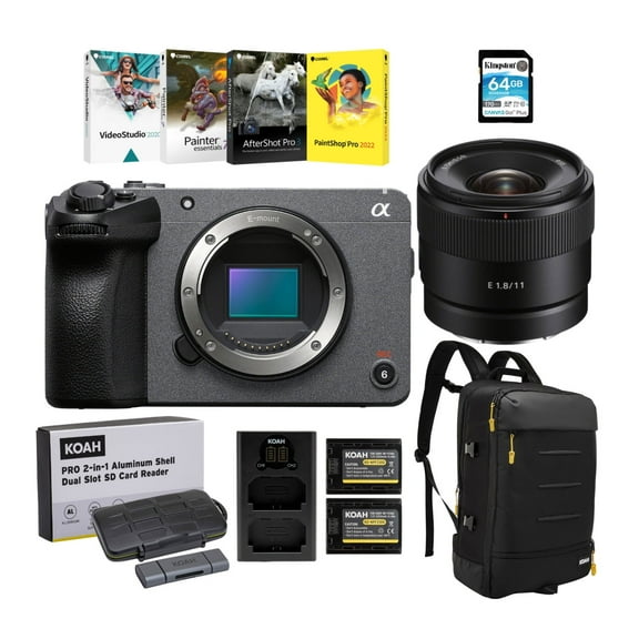 Sony Fx30 Cinema Line Super 35 Camera with 11mm F1.8 APS-C Ultra Wide Angle Prime Lens For Content Creators Bundle with 64 GB SD Card, Art Suit Softwares, Camera Gadget Bag, and Accessories (7 Items)