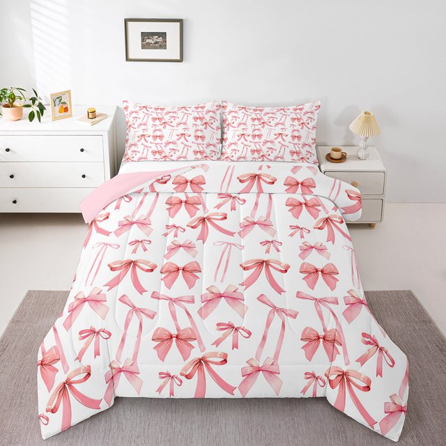 Erosebridal Ensembles de Literie Kawaii à Nœud Papillon Double avec Couette pour Ados, Insert de Couette Princesse de Rêve, Déco Mignonne, Réversible, 3 Pcs